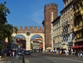 Portoni della BrÃÂ  with clock. Medieval Porta Nuova. Verona, Italy